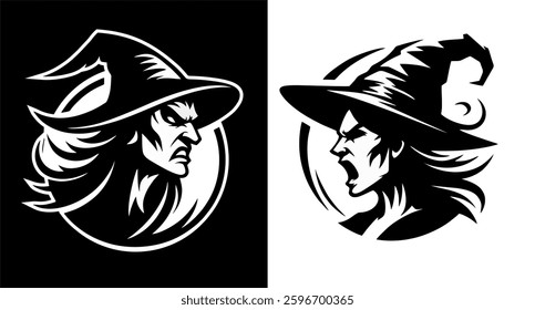 Angry witch illustration, vector logo, vector illustration