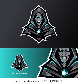 Angry Wizard sport esport logo template black uniform in blue glow for team, business, personal