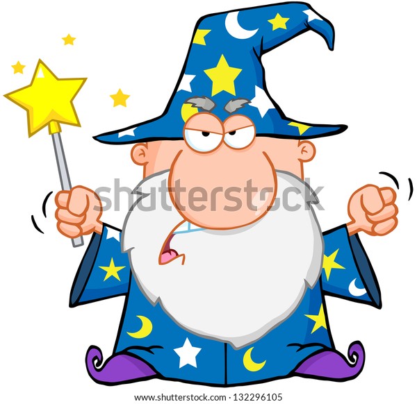 Angry Wizard Waving Magic Wand Stock Vector (Royalty Free) 132296105 ...