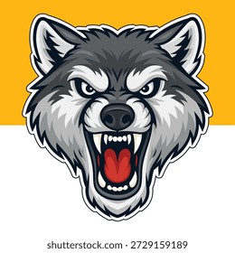 Ilustración de Clipart de logotipo de cabeza de animal de lobo enojado