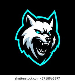 Concepto de logotipo de Vector de club atlético de lobo enojado aislado en fondo oscuro para juegos de deportes electrónicos