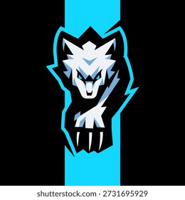 Angry Wolf atlético clube vetor conceito logotipo isolado no fundo escuro. Design moderno do emblema do mascote da equipe esportiva. Modelo de logotipo da equipe de esportes eletrônicos com ilustração de vetor de lobos