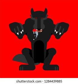 Angry Wolf attack isolated. Werewolf Predator beast Standing on hind legs. wildlife vector illustration