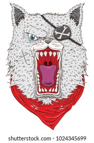 angry wolf with bandana illustration