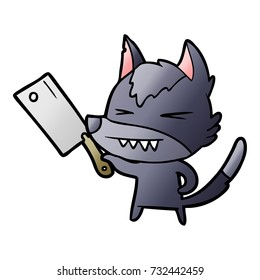 angry wolf cartoon with cleaver