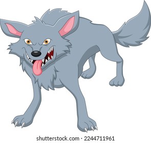 angry wolf cartoon on white background