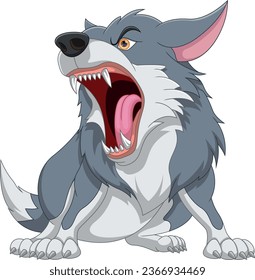 angry wolf cartoon on white background