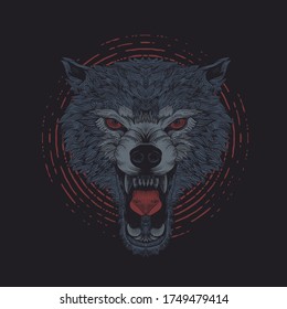 angry wolf engraving for t-shirt design
