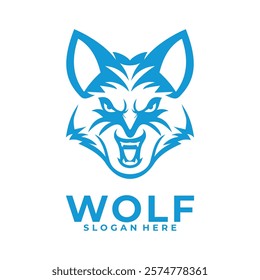 Angry Wolf Face line art logo vector design template. Simple Elegant wolf Head logo icon