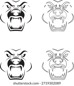 Conjunto de cara de lobo enojado Vector de silueta. Conjunto de cara de lobo agresivo Silueta negra