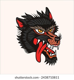 Angry Wolf Face tattoo Illustration
