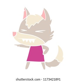 angry wolf flat color style cartoon