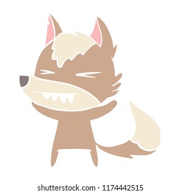 angry wolf flat color style cartoon