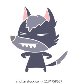 angry wolf flat color style cartoon