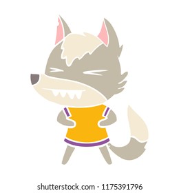 angry wolf flat color style cartoon