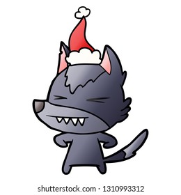 angry wolf hand drawn gradient cartoon of a wearing santa hat