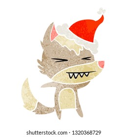 irritado mão lobo desenhado desenho animado retro de um chapéu de Papai Noel