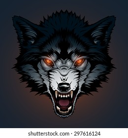 Angry wolf head