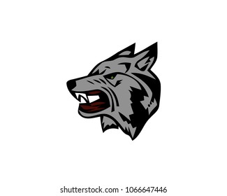 Angry wolf head. Beautiful wolf tattoo. Wild wolf logo vector stock.