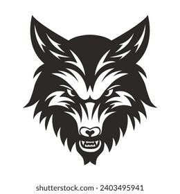 Angry wolf head black outline art. Wild animal vector illustration perfect for t-shirt design,logo design and mug deign