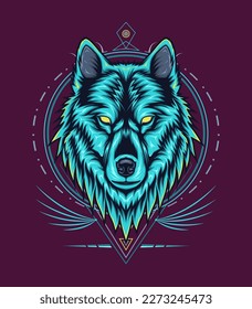 Angry Wolf Head With Blue Fire Vector Design limited edition
