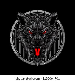 angry  wolf head in circle ornament vector illustration