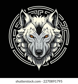 Angry Wolf Head In Circle Ornament Vector Illustration