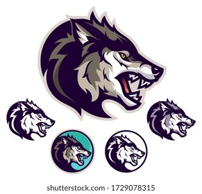 Angry wolf head emblem. Vector illustration.