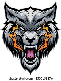 Angry Wolf Head With Fire Vector Design limited edition