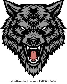 Angry wolf head illustration design