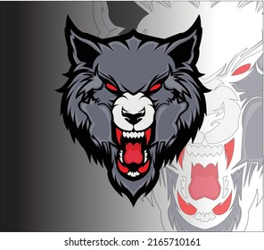 angry wolf head illustration on gray and white gradient background with shadow