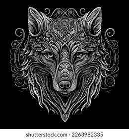 The angry wolf head line art illustration is a stunningly detailed portrayal of the fierce and majestic animal, capturing its intense expression and sharp features with precise lines and shading