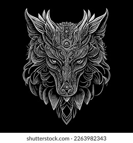 The angry wolf head line art illustration is a stunningly detailed portrayal of the fierce and majestic animal, capturing its intense expression and sharp features with precise lines and shading