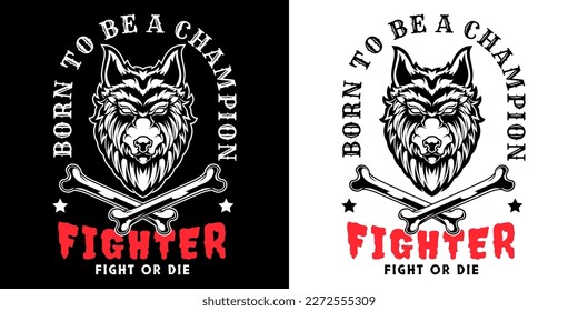 Angry wolf head logo monochrome in black and white vintage style isolated vector illustration