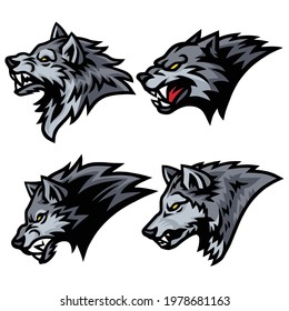 Angry Wolf Head Logo Sports Mascot Design Vector Illustration Set Premium Collection