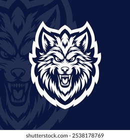 Angry wolf head mascot esport logo illustration