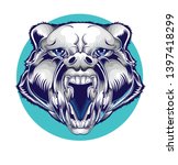 angry wolf head mascot show his sharp teeth, vector illustration