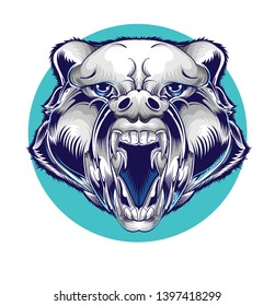 angry wolf head mascot show his sharp teeth, vector illustration