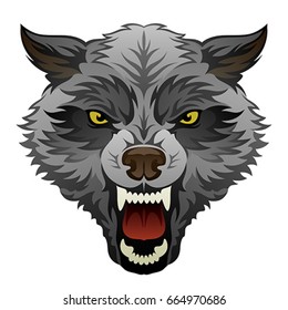 Angry wolf head on a white background