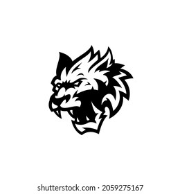 Angry wolf head outline silhouette illustration logo icon in black and white color