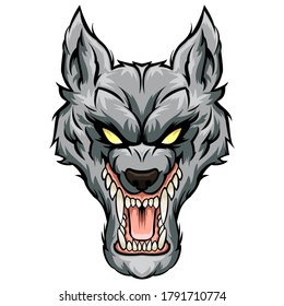 Angry wolf head show his sharp teeth. Wolf head mascot will look great on your logo or emblem