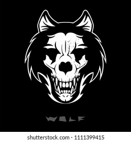 Angry wolf head, wolf skull vector logo design.