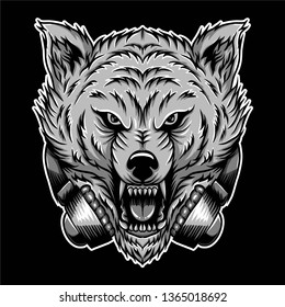 angry wolf headphone vector illustration