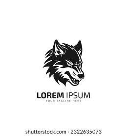 angry wolf, logo concept black and white color, hand drawn illustration