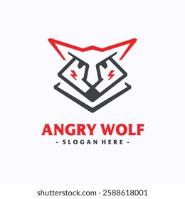 Angry Wolf logo design template. Strong wolf head concept. Creative vector symbol.