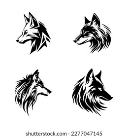 angry wolf logo silhouette collection set hand drawn illustration