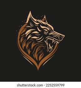 Angry wolf, logo vector design, on the dark background, avatar