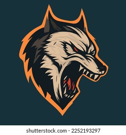 Wolf enojado, logo vectorial de diseño, sobre el fondo verde, avatar