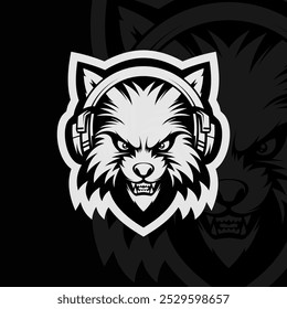 Angry lobo mascote animal esport ilustração logotipo design, preto branco