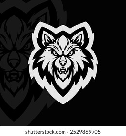 Angry lobo mascote animal esport personagem logotipo design, preto branco